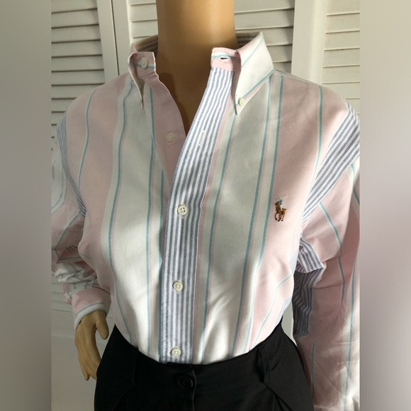 Ralph Lauren Tops - Ralph Lauren Pastel Pink, White oaxford & Light Blue Striped Button-Down Shirt